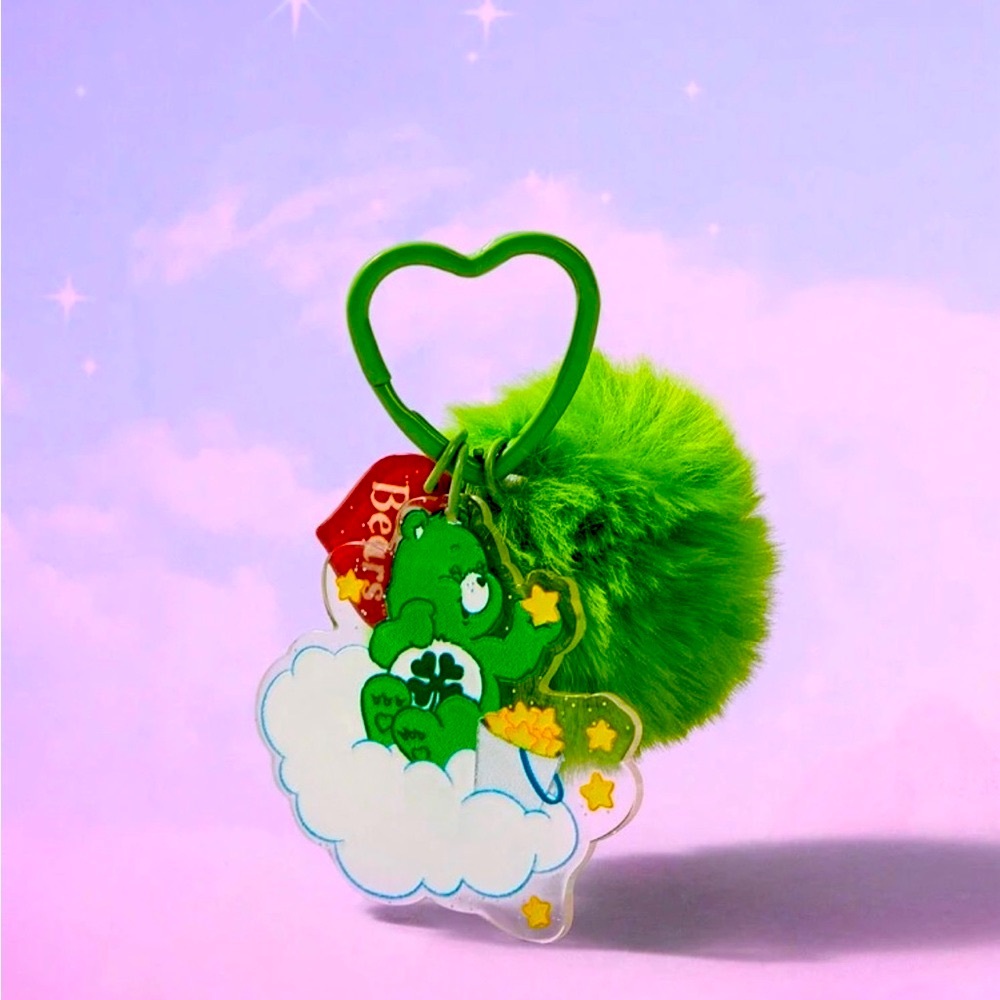 Care Bear Green Puff Keychain With Heart Clip